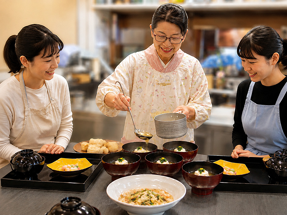 調理中3人 レッスンの様子と講師指導風景